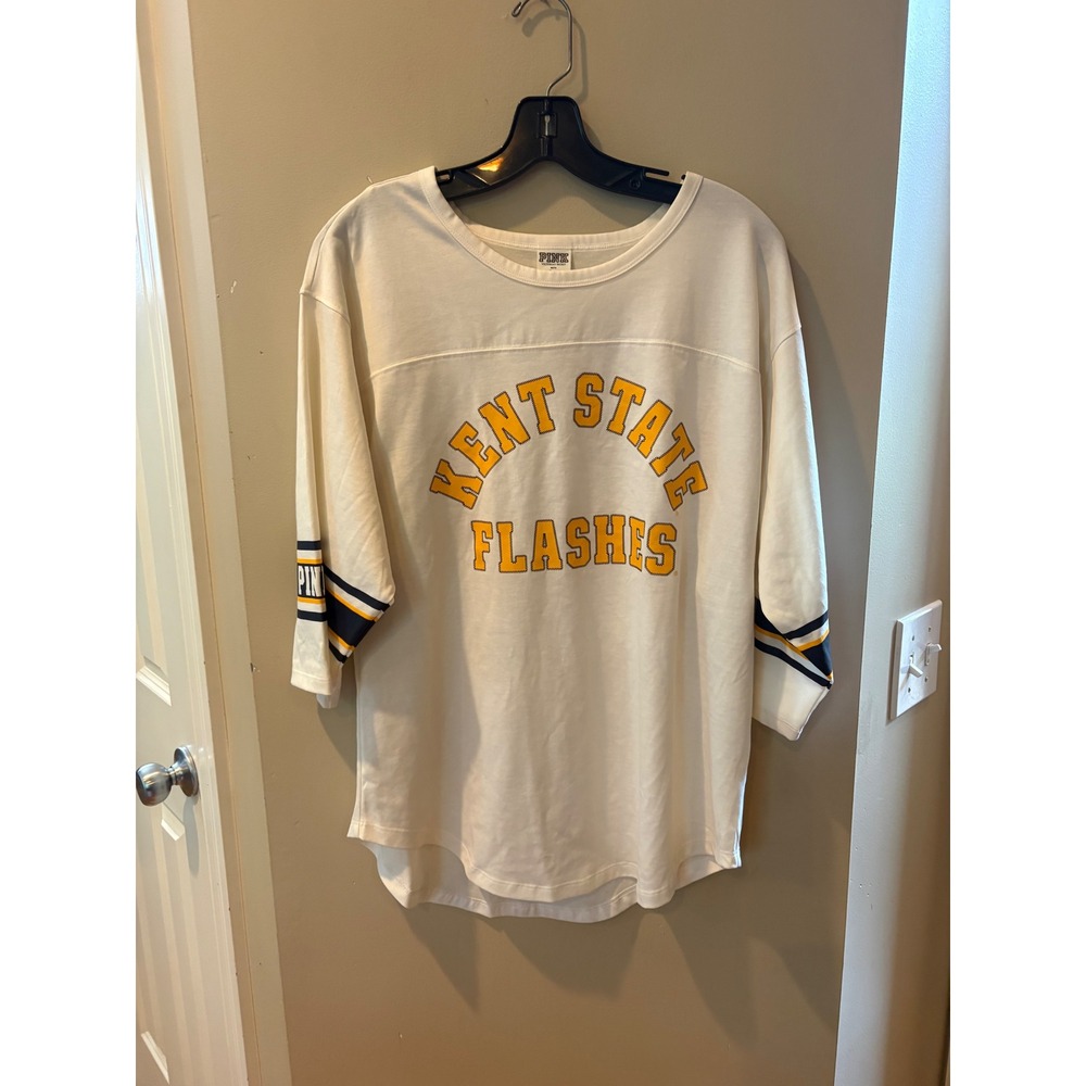 NWOT PINK Victoria's Secret Kent State Flashes Jersey Tee White Gold Large